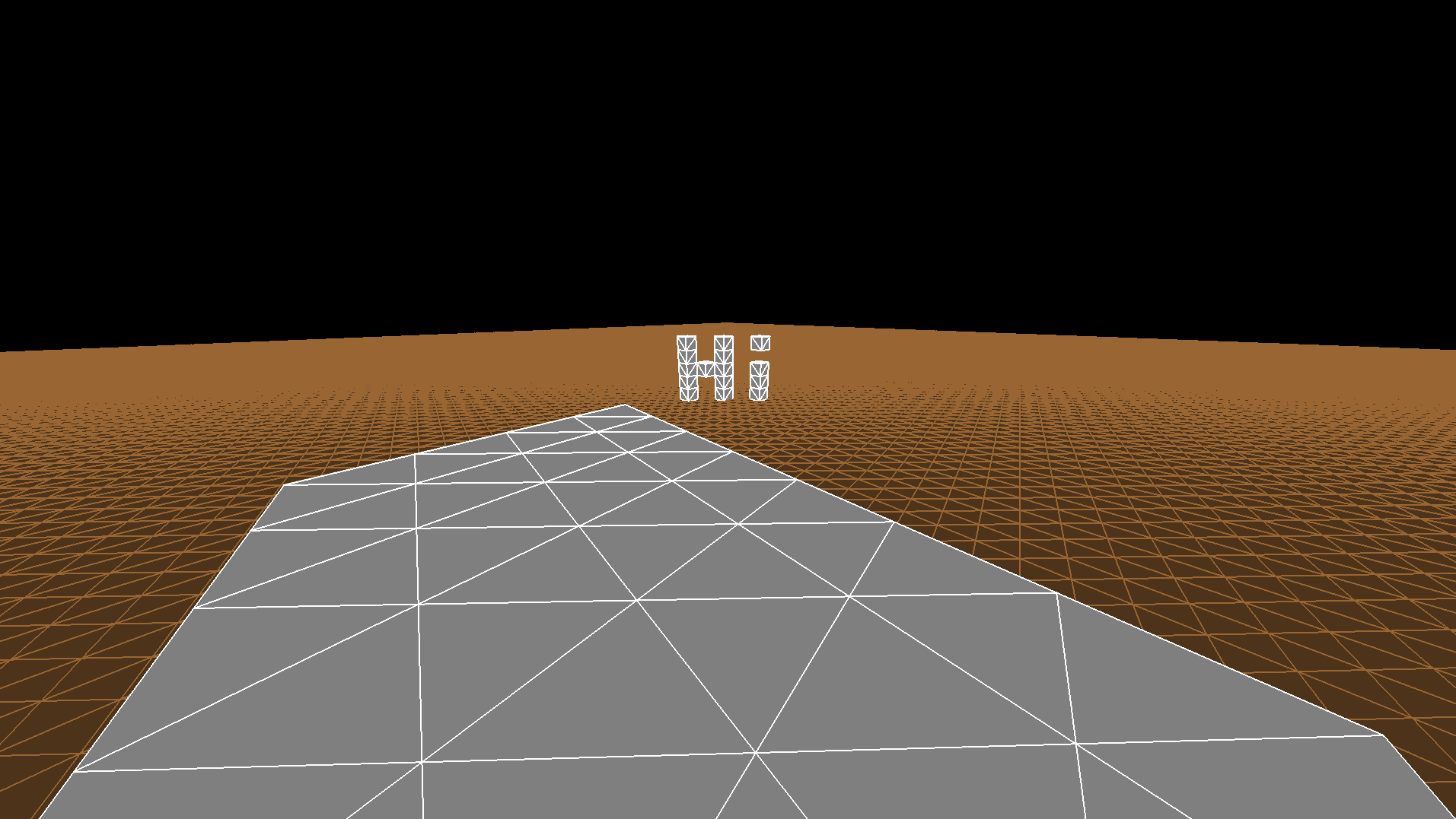 The camera, sitting atop a built platform, overlooking another "Hi" built from stone